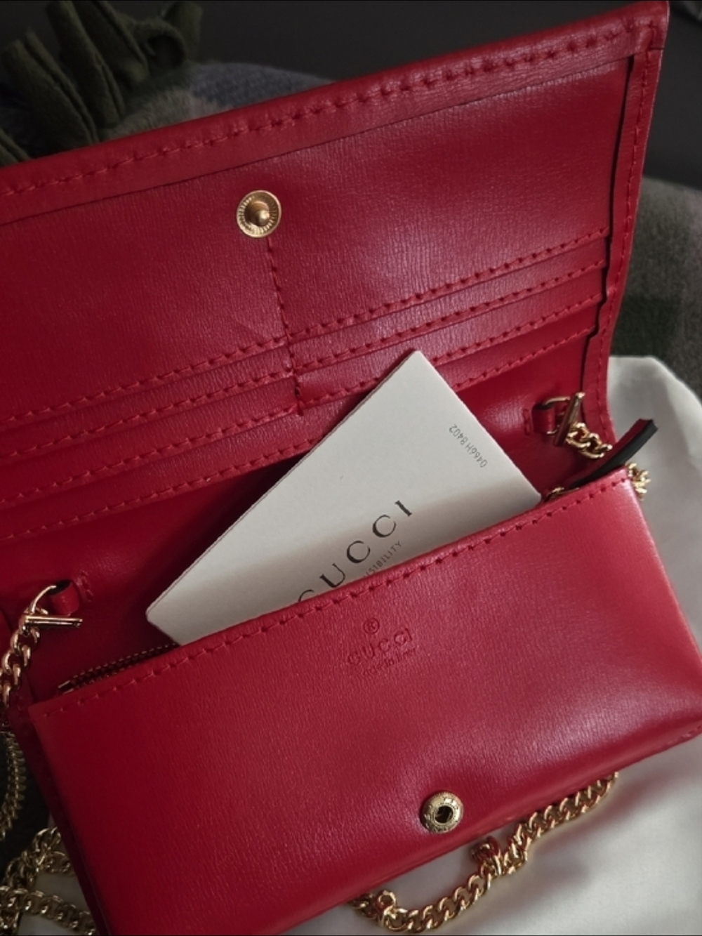 Gucci Red Trim GG Canvas Chain Wallet - Picture 6 of 7